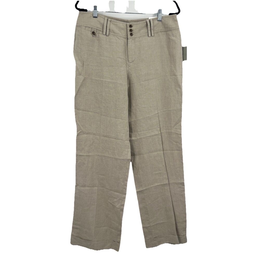 NWT Liz Claiborne Audra 100% Linen Beige Wide Leg Pants Size 12